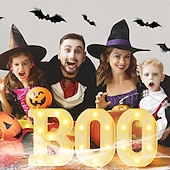 billige Dekorative lys-Halloween-dekorasjoner innendørs - 3 LED-telt med lysende bokstaver, svart boo-skilt, halloween-bokstavlys til hjemmet, innendørs kjøkken, peis, festbord, dekorutstyr