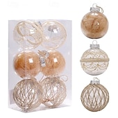 abordables Adornos-Juego de 6 adornos navideños transparentes con hilo para mascotas, bolas envueltas en flores secas, adornos navideños transparentes para bricolaje, para decoración de fiestas en el hogar.