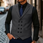 billige Herrevest-Herre سترة Veste Feriereise Daglig Bryllupsfest Stevnemøte Årgang Mote Vår Høst Lomme Knapper Polyester Tweed Bekvem عادي Fiskebein Dobbeltkneppet Hakkjakkeslag Normal Burgunder kaffe Grå Vest