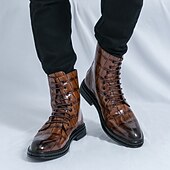 levne Dámské boty-Pánské hnědé šněrovací boty s krokodýlím vzorem, vintage business casual boty do kanceláře a na formální příležitosti