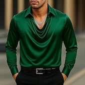 economico Camicie in raso da uomo-Per uomo Camicia Come la seta Camicia in raso Camicia casual Semplice Formale Matrimonio Argento Nero Oro Verde Manica Lunga Bavero Primavera &amp; Autunno Tutte le stagioni Abbigliamento Arricciato