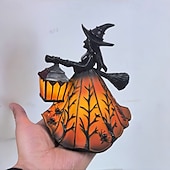 economico Halloween al chiuso-Lampada da strega di Halloween, lampada gotica, decorazione da strega spettrale con lanterna, lampada con statuetta di strega, luce notturna da terra per Halloween, per casa, veranda, tavolo,