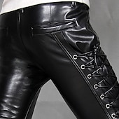 economico pantaloni casual-Per uomo Pantaloni in ecopelle A cordoncino Tinta unita All'aperto Sport Lunghezza intera Feste Informale Di tendenza Informale Nero Rosso Anelastico