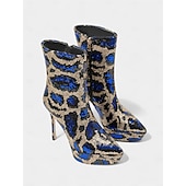 Γυναικεία μπλε και χρυσά μποτάκια στιλέτο με πλατφόρμα και πούλιες - έντονα υποδήματα για πάρτι, νυχτερινή ζωή Χαμηλού Κόστους Μπότες μόδας-Γυναικεία μπλε και χρυσά μποτάκια στιλέτο με πλατφόρμα και πούλιες - έντονα υποδήματα για πάρτι, νυχτερινή ζωή