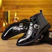 abordables Bottes de Costume-Bottines à boucle en similicuir marron pour homme, effet crocodile, idéales pour les événements formels et les tenues d&#039;automne élégantes.