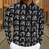 halpa Miesten printtipoolopaita-Miesten Piirretty Polo Pitkähihainen Poolopaidat Kauluskäänne Vapaa-aika Urheilu- ja treenivaatteet Arki-asut 3D-tulostus Napit Kevät Syksy Talvi Musta Valkoinen Vaalean vihreä