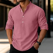 economico Strada-Per uomo Camicia di lino Camicia con colletto alla coreana Camicia popover Camicia casual Camicia da Spiaggia Semplice Vacanza Camicia hawaiana Nero Bianco Rosa Arancione Manica Lunga Henley