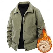 economico Giubbotti Casual-Per uomo Giacca in Velluto a Coste Giacca in Pile Formale Casa Calore Termico Tasca Autunno Tinta unica Attivo Vintage Colletto a Camicia Regolare Nero Bianco Verde Cachi Giacca