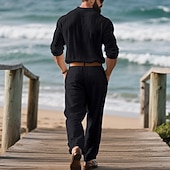 economico T-shirt set da uomo-Per uomo Set di biancheria Completi T-shirt Completi camicia e pantaloni Outfit 2 pezzi Manica Lunga Bavero Primavera Autunno Semplice Moda Casual 2 Pezzi Vacanza Abbigliamento quotidiano Uscire Nero