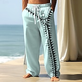 billiga Casual byxor med tryck för män-Herr 3D Print Dragkedja Långbyxor Säckiga byxor Casual byxor Medium Midja Mode Utomhus Semester Streetwear Elastisk dragsko i midjan Linneliknande byxor med fickor Vår Höst 3D-tryck Svart Vit Blå