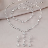 abordables Parures de Bijoux-Parure de bijoux 3 Noir Strass Chrome 1 Bracelet Boucles d&#039;oreilles Collier Femmes Élégant ancien Mode Le style rétro Classique Rond Parure de Bijoux Pour Mariage Soirée robe demoiselle d honneur