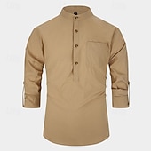 economico Camicie Popover da Uomo-Per uomo Camicia Camicia con colletto alla coreana Camicia popover Camicia casual Nero Bianco Giallo Rosso Blu marino Manica Lunga Semplice Henley Quotidiano Uscire Tasca Frontale Abbigliamento