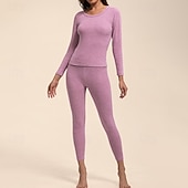 economico Set e Tutine-Per donna Tempo freddo in alto e in basso Strato di base superiore e inferiore Underwear Set termica Inverno Molto spesso Tinta unica Completo Abbigliamento Bianco latte Rosa scuro Palestra Pilates