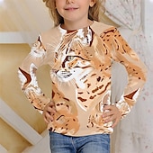 billiga Flickans 3D-djur-Flickor 3D Djur Katt T-shirt Långärmad Vår Höst Mode Grundläggande Barn 4-12 år Rund hals Utomhus Ledigt Dagligen Normal