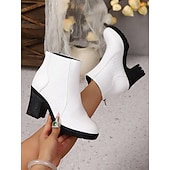 رخيصةأون جزمة الكاحل-حذاء بكعب سميك من الجلد الصناعي باللون العنابي للنساء - حذاء أنيق بكعب سميك من الجلد الصناعي مناسب للخريف والشتاء وملابس العمل