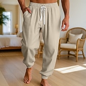 economico Casa-Per uomo Pantaloni di Lino Pantaloni Pantaloni Estivi Pantaloni da Spiaggia Coulisse Elastico in vita Polsino elastico Semplice Comodità Traspirante Lunghezza intera Casuale Quotidiano Ferie Vacanza