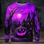 cheap Halloween Hoodies &amp; Sweatshirts-Halloween Men&#039;s Pumpkin Sweatshirt Punk Party Long Sleeve Crew Neck Vacation Purple Orange Crewneck 3D All Seasons Designer