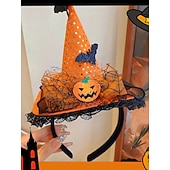 levne Halloweenské doplňky-Dámská halloweenská čelenka s čarodějnickým kloboukem - fialový pavouk a duch, dekorační kostýmní doplněk na párty, cosplay a převlékání
