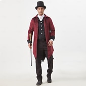 preiswerte Oberteile-Mittelalterlich Renaissance Steampunk Mantel Frack Oberbekleidung Prinz Vampir Edelmann Kostüm Herren Halloween Karneval Leistung LARP Renaissance-Messe Erwachsene Mantel