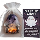 levne Halloweenové závěsné a stolní dekorace-Halloween kapesní objetí duch s povzbudivou kartičkou roztomilý mini přívěsek inspirativní dárek pro přátele ručně vyřezávaná drahokamová socha ducha pro dekoraci domácího stolu