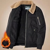 cheap Men's Jackets &amp; Coats-Men's Winter Jacket Bomber Jacket Fleece Jacket Vacation Daily Thermal Warm Pocket Fleece Winter Plain Fashion Streetwear Lapel Regular Black Khaki Army Green Jacket