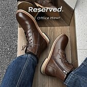 abordables Bottines-Bottines à lacets en similicuir marron pour homme, chaussures d&#039;extérieur décontractées classiques pour le travail et le quotidien
