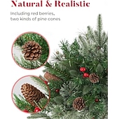 abordables Coronas, Guirnaldas &amp; Adornos-Urna de árbol de Navidad artificial preiluminada, decoración navideña para exteriores con plantas artificiales adornadas con adornos variados y luces LED blancas preinstaladas, decoración navideña con