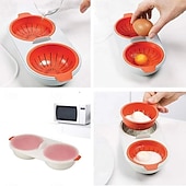tanie Przybory kuchenne i gadżety-przenośny garnek do gotowania jajek w kuchence mikrofalowej, dwuoczna misa do gotowania jajek w parze z separatorem, tacka do gotowania jajek w kuchence mikrofalowej o jakości spożywczej
