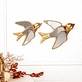 abordables sculptures murales-Sculpture murale en résine dorée représentant une hirondelle – Figurine décorative d&#039;oiseau de 5,7 à 7 pouces avec incrustation de miroir, décoration d&#039;intérieur créative pour les amoureux des