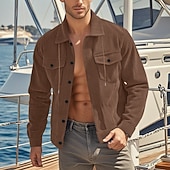 baratos Casacos &amp; Sobretudos para Homem-Homens jaqueta leve Jaqueta de Veludo Jaqueta Carga Jaqueta casual Férias Diário Respirável Bolsos Primavera Outono Tecido Moda Clássico Colarinho Chinês Padrão Adamascado Preto Verde Escuro Marron