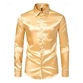 economico Camicie in raso da uomo-Per uomo Camicia Come la seta Camicia in raso Camicia elegante Camicia casual Camicia con Bottoni Semplice Formale Matrimonio Nero Bianco Giallo Rosso Manica Lunga Bavero Primavera &amp; Autunno Tutte le