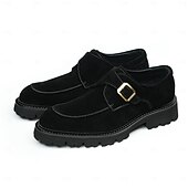 abordables Chaussures de Costume Classiques-Chaussures à boucle en cuir suédé marron pour homme - Chaussures classiques en cuir de vachette véritable de première couche pour le bureau et les occasions formelles