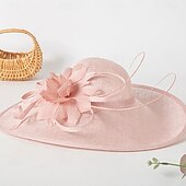 billige Festhatter-Hatter Sinamay Solhatt Bryllup Ferie Te Fest Hesteløp cocktail Elegant Årgang Solbeskyttelse Med Blomster Hodeplagg Hodeplagg