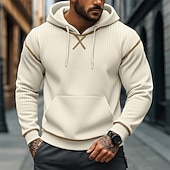 baratos hoodies básicos dos homens-Homens Moletom Veludo Cotelê Moletom com capuz Moletom de lã Branco Azul Marinha Com Capuz Tecido Bolsos Desportos e Ar livre Casual Diário Roupa de rua Legal Roupa de Esporte Inverno Primavera
