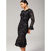 preiswerte abendkleider-besticktes Cocktail-Party-Midikleid mit langen Ärmeln