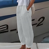 ieftine Pantaloni din bumbac simplu-Pentru femei Mărime Plus Pantaloni scurți din bumbac in Pantaloni inspirați din in Pantaloni scurți căptușiți Simplu Casual Confortabili Lung Natural Culoare pură Micro-elastic Casă Stradă Alb