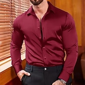 economico Camicie in raso da uomo-Per uomo Camicia Come la seta Camicia in raso Camicia elegante Camicia con Bottoni Semplice Formale Matrimonio Blu chiaro Nero Bianco Vino Manica Lunga Bavero Primavera &amp; Autunno Tutte le stagioni