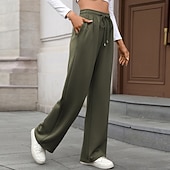 abordables Pantalon droit-Femmes Slacks Droit Streetwear Occasionnel Longueur complète Naturel Uni Avec Poches Conception à cordon élastique Doux Fête Tenue quotidienne Week-end Rouge bordeaux Jacinthe Noir Vert Véronèse