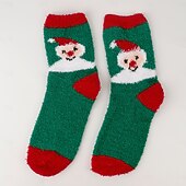 abordables calcetines caseros-Calcetines navideños para mujer, calcetines gruesos de lana coral, calcetines de felpa que no sueltan pelo con reno &amp;Diseño de Papá Noel, calcetines navideños cálidos y acogedores