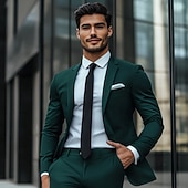 Men's Wedding Party Business Suits Notch Lapel Army Green Casual Formal Solid Colored Slim Fit 2 Piece Single Breasted One-button3