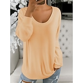 billige Plain t-skjorte-Dame Bluse عادي Fritid Vanlige topper Gul Rosa Blå Beige Vår Høst