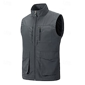 cheap Men&#039;s Fishing Vest-Men&#039;s Gilet Outdoor Vacation Daily Wear Going out Fashion Basic Fall &amp; Winter Zipper Pocket Polyester Warm Plain Zipper Turndown Regular Fit Black Khaki Army Green Dark Blue Vest