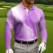 abordables Polo de golf pour homme-Homme Géométrique Golf Polo manche longue Polos Revers Occasionnel Athleisure Tenue quotidienne Impression 3D Boutons Printemps Automne Hiver Bleu Clair Bleu Violet