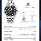 halpa Kvartsikellot-Uusi Olevs miesten business-kello, jossa on valoisa kalenterinäyttö, kvartsikello on muodikas, trendikäs ja rento sekä vedenpitävä miesten urheilukello.