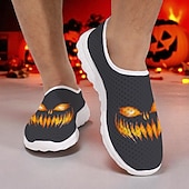 halpa Kengät miehille-Miesten mustat verkkokankaasta valmistetut slip-on-lenkkarit kurpitsakaavikuviolla – rennot halloween-teemaiset kevyet kengät juhliin, katutyyliin ja arkikäyttöön