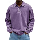 billiga Klassisk pikétröja för män-Herr Skjorta Polokrage Långärmad Ledigt / vardag Mjukt Spänne Enfärgad / vanlig färg Svart Rodnande Rosa Sportkläder Polyester