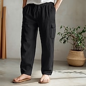 baratos Lar-Homens Calças Cargo Calças Calça verão Calças de praia Com Cordão Cintura elástica Bolso multi Tecido Conforto Macio Comprimento total Ao ar livre Diário Feriado Férias Moda Preto Branco Sem