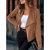 billiga casual jackor-Dam Vardaglig jacka Bekväm Andningsfunktion Ficka Mode Ledigt Slät Semester Gata Ledigt Dagliga kläder Öppen front Kort Nedvikt Normal Långärmad Ytterkläder Marin Svart Rubinrött Vår Höst
