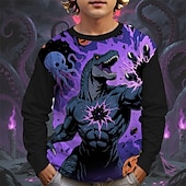 Halloween Băieți 3D Desene Animate Dovleac Dinozaur Tricou Manșon Lung Primăvară Toamnă Modă De Bază Copii 4-12 ani Stil Nautic În aer liber Casual Zilnic Fit regulat ieftine Animale 3D pentru băieți-Halloween Băieți 3D Desene Animate Dovleac Dinozaur Tricou Manșon Lung Primăvară Toamnă Modă De Bază Copii 4-12 ani Stil Nautic În aer liber Casual Zilnic Fit regulat