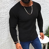 preiswerte Herrenpullover-Herren Pullover Strickpullover Gerippt Stricken Normale Oberteile Gestrickt Einfach Rundhalsausschnitt Mode Basic Urlaub Alltagskleidung Bekleidung Herbst Winter Schwarz Weiß M L XL